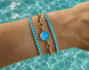 Bracelet en cristal bleu Aurora | Rempli d'or 18 carats | Bracelet tendance en or