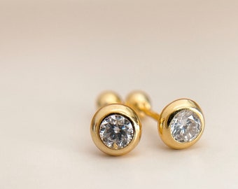 Modern Swarovski Crystal Studs//18k Gold Filled//Tiny Stud Earrings//Sleep in Earrings//Screw Backs//Modern Boho//Mandy Ellen Designs