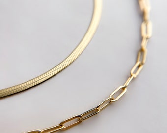 Minimalist Chain Necklaces//18k Gold Filled//Thin Paperclip//Snake Herringbone//Modern Boho//Statement Staple Jewelry//Layering Necklaces