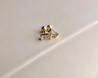 Tiny Rectangle Studs//18k Gold Filled//Stud Earrings//Sleep in Earrings//Screw Backs//Modern Boho Jewelry//Mandy Ellen//Swarovski Crystal