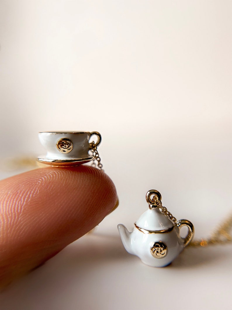 Your My Cup of Tea Necklace//18k Gold Filled//Mini Teapot//Mini Teacup//Teatime//Vintage Inspired// Boho//Mandy Ellen//Minimalist White Teacup