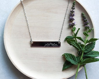 Mountain Range Stamped Bar Necklace//Plated//The Grand Tetons//Mountains//Nature//Modern Jewelry//Mandy Ellen Designs//Handmade