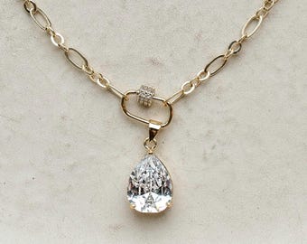 Collier en cristal Macy Teardrop/ or 18 carats rempli//cristaux Swarovski//fermoir mousqueton sur le devant//Mandy Ellen