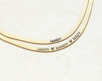 Collier chaîne serpent personnalisé | gold filled 18 carats | Gravé | Gravure personnalisée | Chaîne de superposition