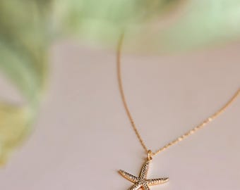 Starfish Crystal Necklace//18k Gold Filled//Genuine  Crystal//Layering//Modern Boho//Mandy Ellen//Nautical//Coastal