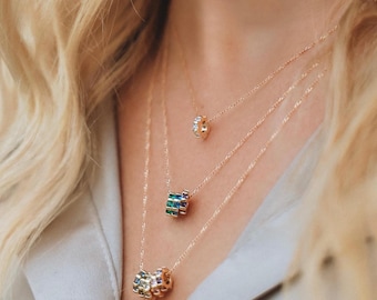 Mini Birthstone Stacker Necklace | 18 Karat Gold Filled | Sterling Silver | Swarovski Crystals | Personalized Gift