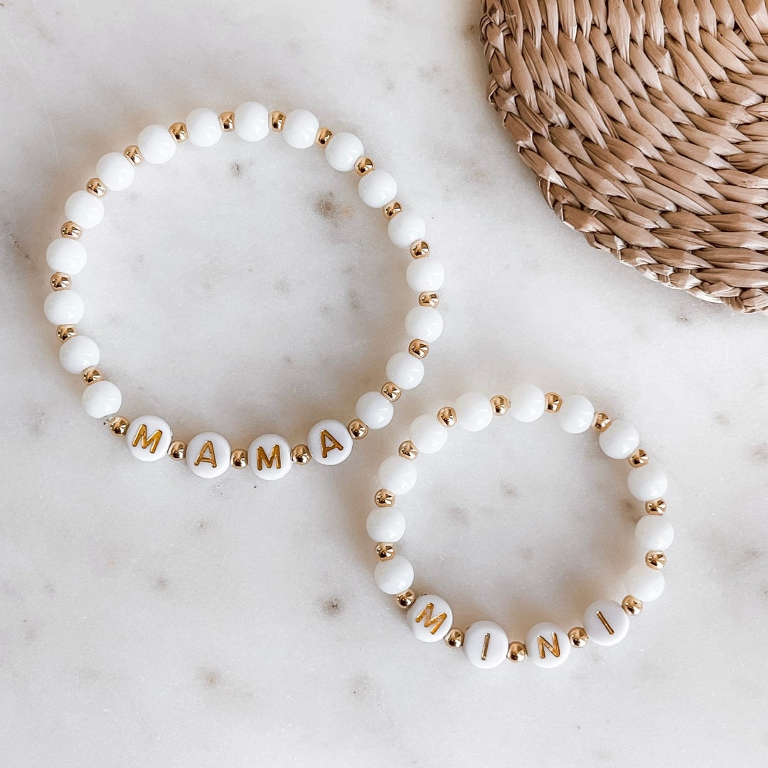 Mama Mini Bracelets//creamy White Jade Gemstones//mama & Mini//matching ...