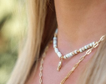 Collection de colliers Capri//Collection or 18 carats//Pierres précieuses tuquoise//Petit poisson//Collier de perles//Été italien//Bohème moderne/La Dolce Vita