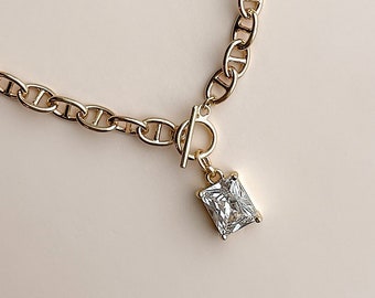 Leilani Crystal Necklace//18k Gold Filled//Swarovski Crystal//Front Clasp//Statement Necklace//Modern Boho Design//Mandy Ellen