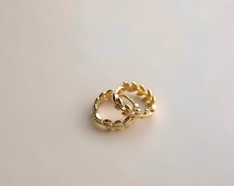 Mini Laurel Leaf Huggie Hoops//18k Gold Filled//Mini Hoops//Sleep in Earrings//Modern Boho//MandyEllenDesigns//Minimalist Huggie Hoops