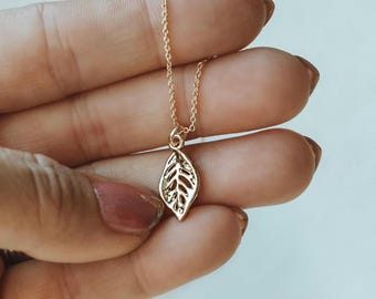 Tiny Leaf Necklace//18 Karat Gold Filled//Filigree Linden Leaf//Modern//Mandy Ellen Designs//Gold Leaf//Autumn//Fall Jewelry//Minimalist