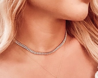 Zenia Crystal Layering Choker Necklace//18 Karat Gold Filled//Genuine Swarovski Crystal Gemstones//Adjustable/Modern Boho/Tennis Necklace