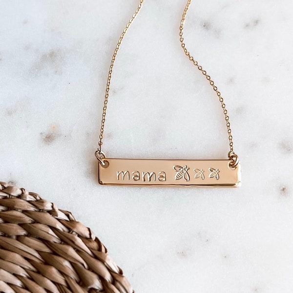 Mama Bee Necklace/Personalized Necklace/Hand Stamped/Bar Necklace/Bumble Bee/Mama Bee/Baby Bee