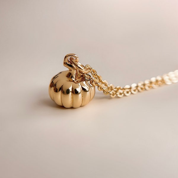 Tiny Pumpkin Necklace//18 Karat Gold Filled//Adjustable Chain//Pumpkin Spice Latte//Layering//Modern Boho//Mandy Ellen Designs//Gold Pumpkin