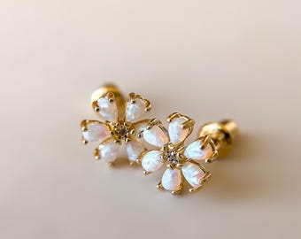 Flower Opal Stud Earrings//18k Gold Filled//Swarovksi Crystals//Opal Gemstone Studs//Modern Boho Jewelry//Mandy Ellen Designs//Floral Design