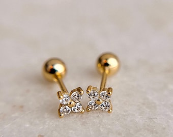 Clover Crystal Studs//18k Gold Filled//Tiny Clovers//Sleep in Earrings//Screw Backs//Modern Boho Jewelry//Mandy Ellen Designs