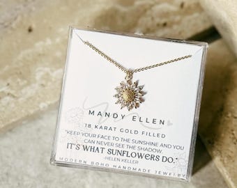 Crystal Sunflower Necklace//18 Karat Gold Filled//Genuine Swarovski Crystal Gemstones//Layering/Adjustable/Modern Boho//Mandy Ellen Designs