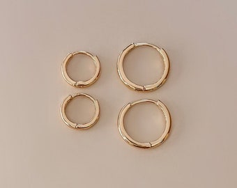 18 Karat Gold Filled Huggie Hoops//One Touch//Sleep In Earrings//Live In Hoops//Endless Hoops//Mandy Ellen Designs//Minimalist//Modern