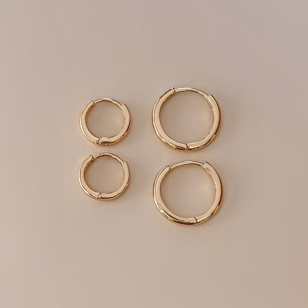 18 Karat Gold Filled Huggie Hoops//One Touch//Sleep In Earrings//Live In Hoops//Endless Hoops//Mandy Ellen Designs//Minimalist//Modern