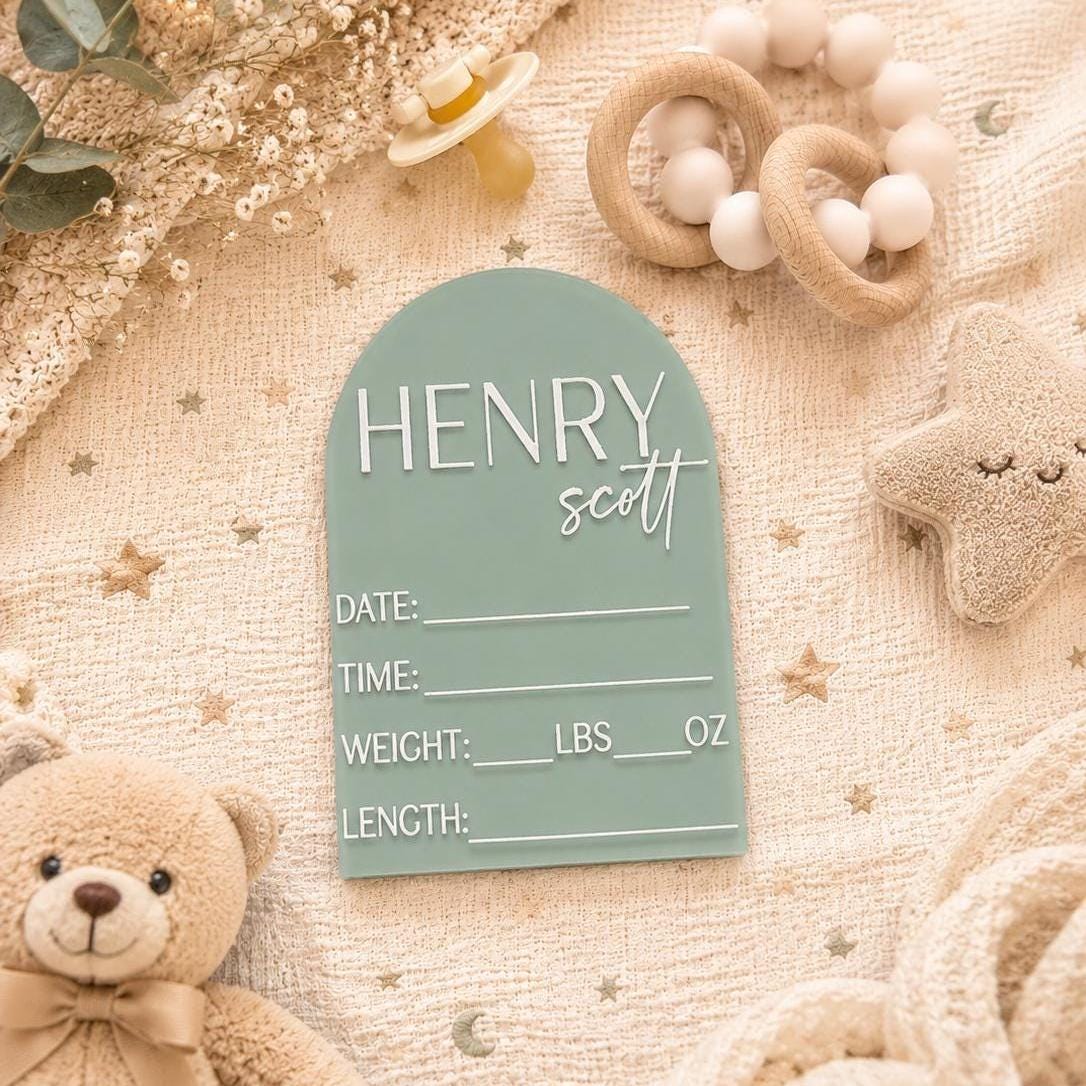 Personalized Acrylic Birth Announcement Sign | Custom Baby Name Plaque ...
