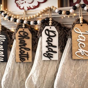 Personalized Christmas Stocking Name Tag, Vintage and Modern Decor, Custom, Minimalist