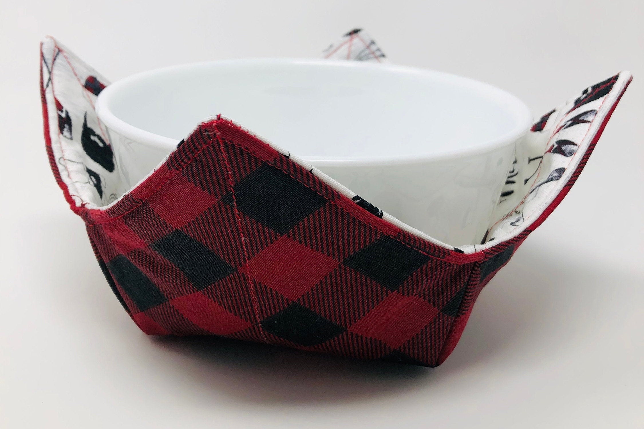 Microwave Bowl Cozy, Camping Theme, Reversible Cozy, Hot Soup Bowl Holder,  Stocking Stuffer, Pot Holder Cozies, Gift, Camper_teal