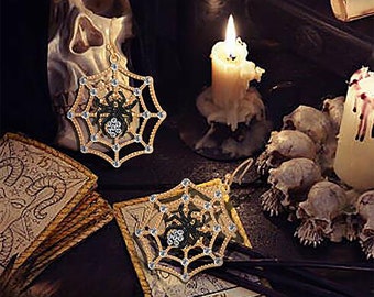 Spider web dangle earrings, Halloween accessory decor handmade gift for her shinney spider web