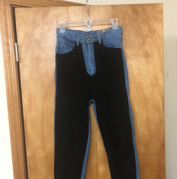 Vintage 80s high waist black suede leather 100% co