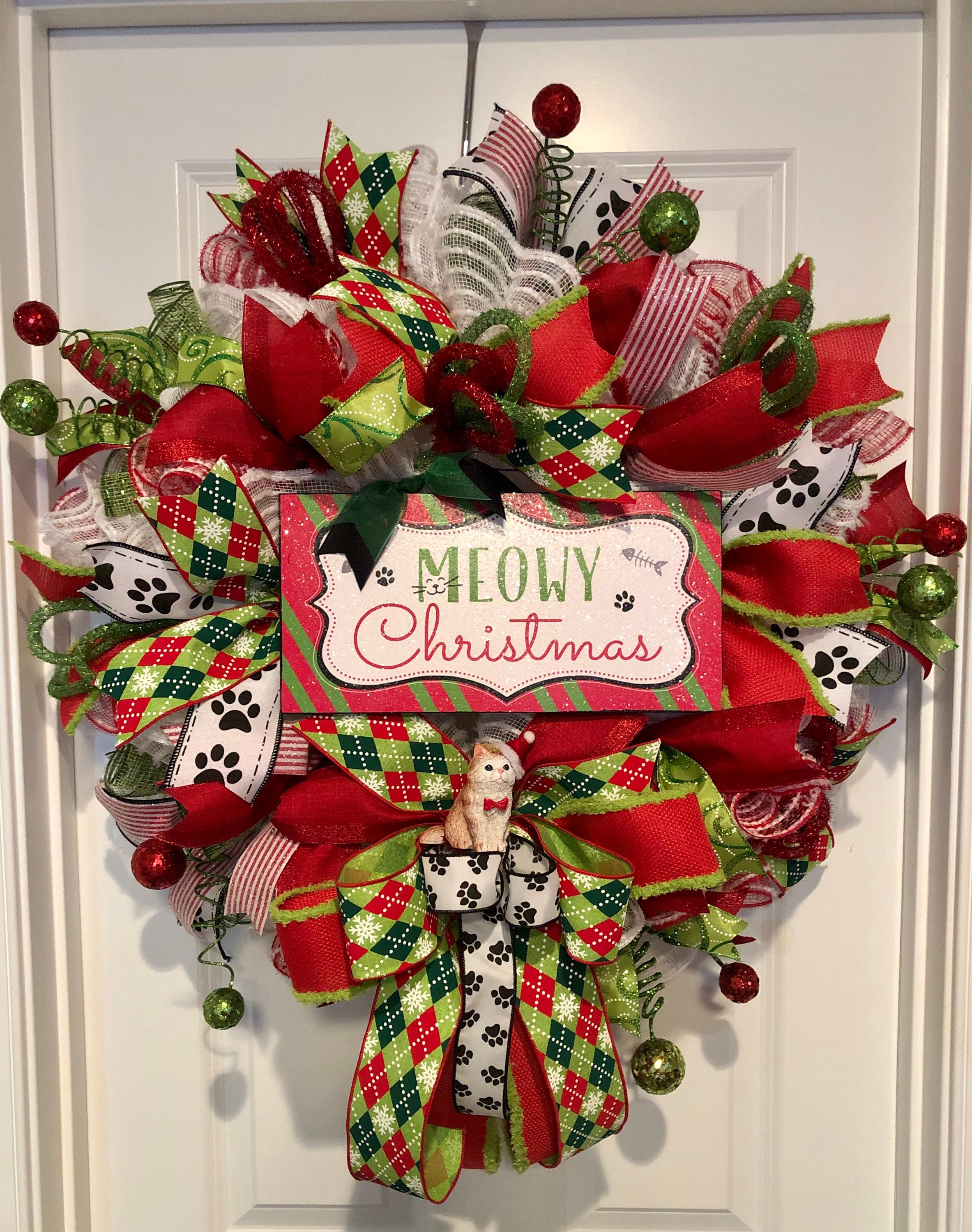 Cat Christmas Wreath Christmas Wreath Meowy Christmas | Etsy