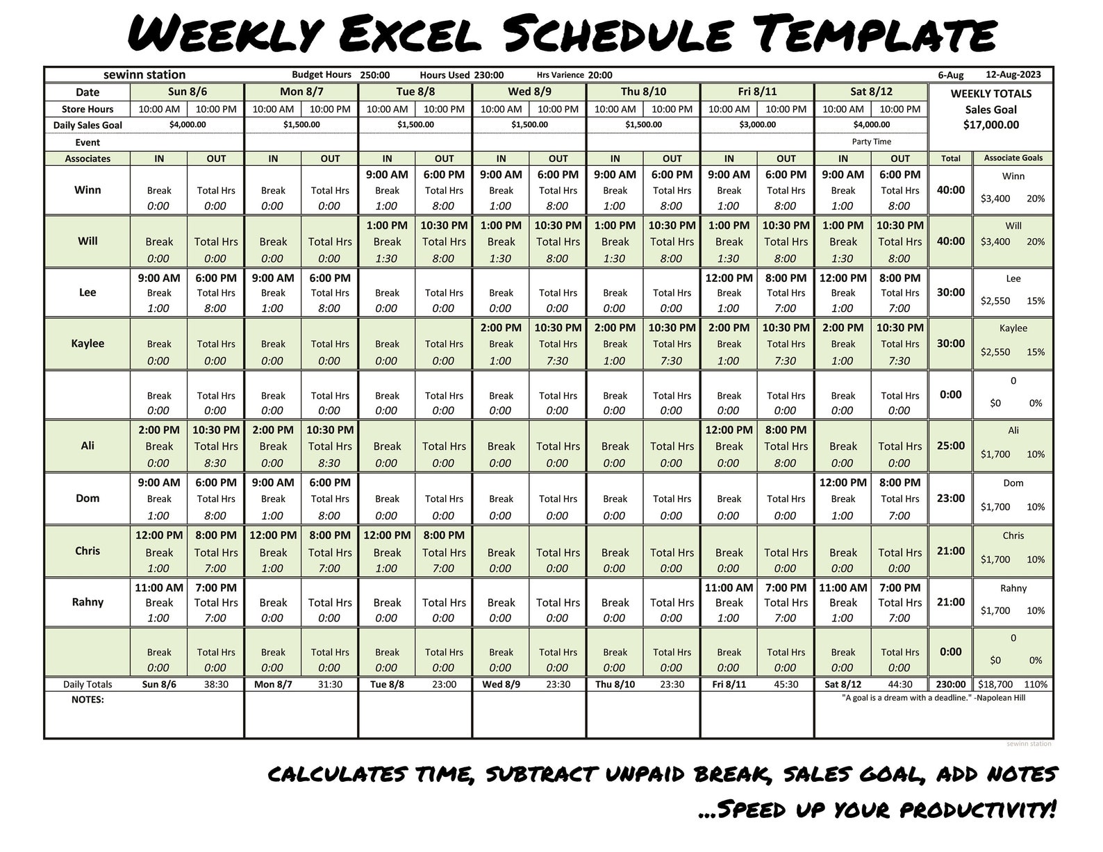 Excel Schedule Template That Calculates Hours