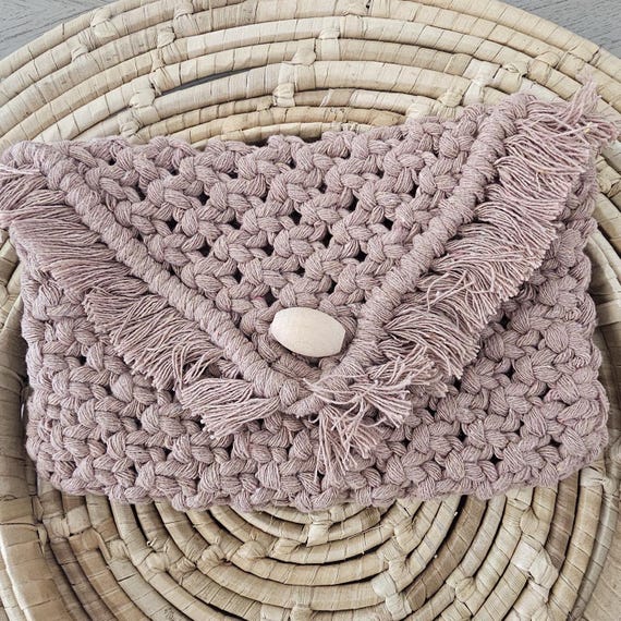 READY TO SHIP Macrame cotton clutch, macrame purse, boho wallet