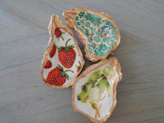 READY TO SHIP Decorative oyster shell ring dish, decoupage shell decor