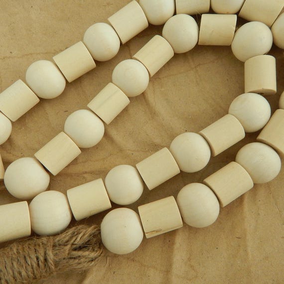 READY TO SHIP Wood bead garland with jute tassels, boho home decor, jewelry for the home, rustic bead garland, farmhouse beads