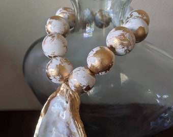 Gold Oyster Shell Decor with Wood Bead Garland