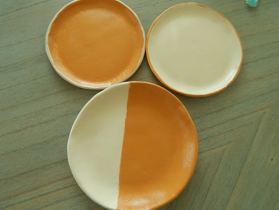 READY TO SHIP Set of 3 ring dishes, gift for her, color block design, boho style