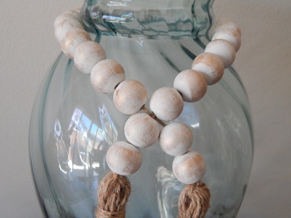 White Wooden Bead Garland  Rustic Farmhouse Décor