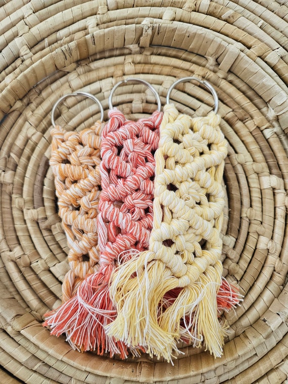 Cotton macrame keychain, boho accessory, handmade gift, purse accessory