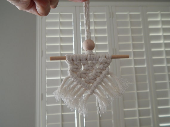 Macrame car ornament, boho decor, white ornament