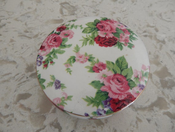 Chinoiserie round wooden jewelry box, decoupage box, floral print