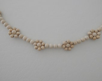 READY TO SHIP Natural wood bead daisy chain, boho home decor, neutral decor, flower garland