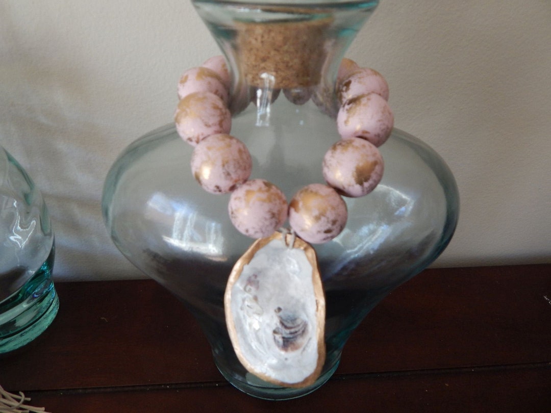 Gold Oyster Shell With Wood Beads Shell Decor Welcome Beads - Etsy