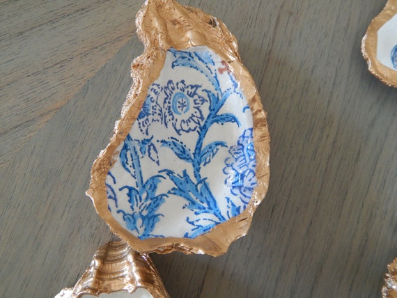 READY TO SHIP Decorative oyster shell ring dish, decoupage shell decor, chinoiserie ginger jars