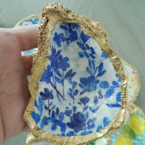READY TO SHIP Decorative oyster shell ring dish, decoupage shell decor, chinoiserie shell