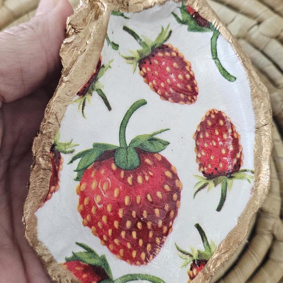 READY TO SHIP Decorative oyster shell, trinket shell dish, strawberry design