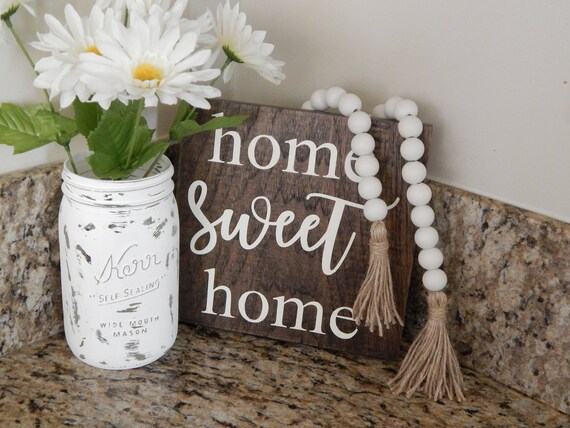 White wood bead garland with jute tassels, boho home decor, jewelry for the home, rustic bead garland, farmhouse beads