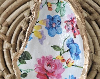 Floral Oyster Shell Trinket Dish, Gold Edged Decor