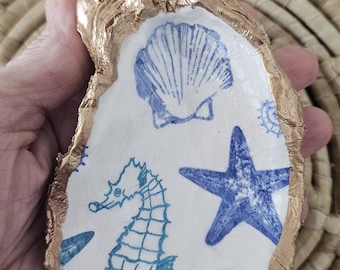 Decorative Oyster Shell Trinket Dish, Coastal Decor