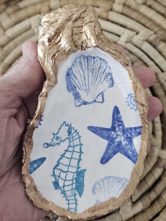 READY TO SHIP Decorative oyster shell, trinket shell dish, shell design decor