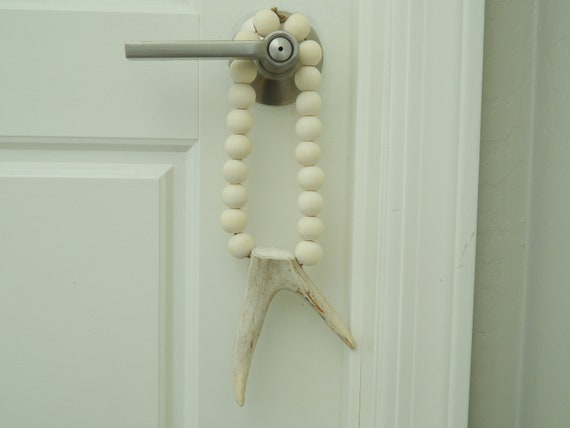 READY TO SHIP Wood bead and antler wall hanging, funky boho home decor, eclectic decor