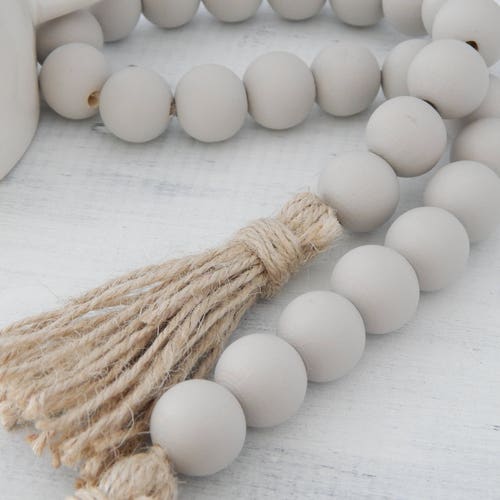 Dark Gray Wood Bead Garland With Jute Tassels Boho Home Etsy